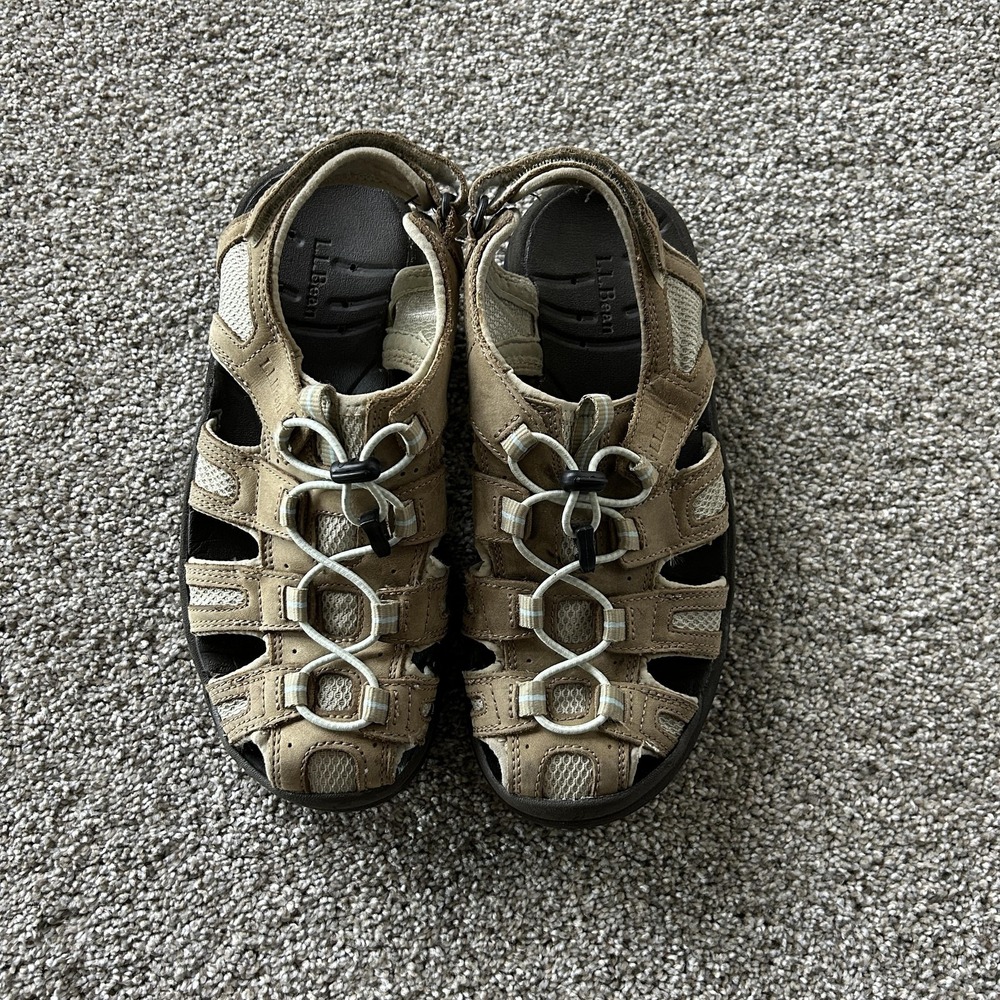 LL Bean Sandals Womens Size 9 Beige Suede Closed Toe Fisherman Comfort Strappy